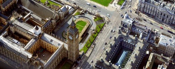 London seen from the air with Big Ben at the centre